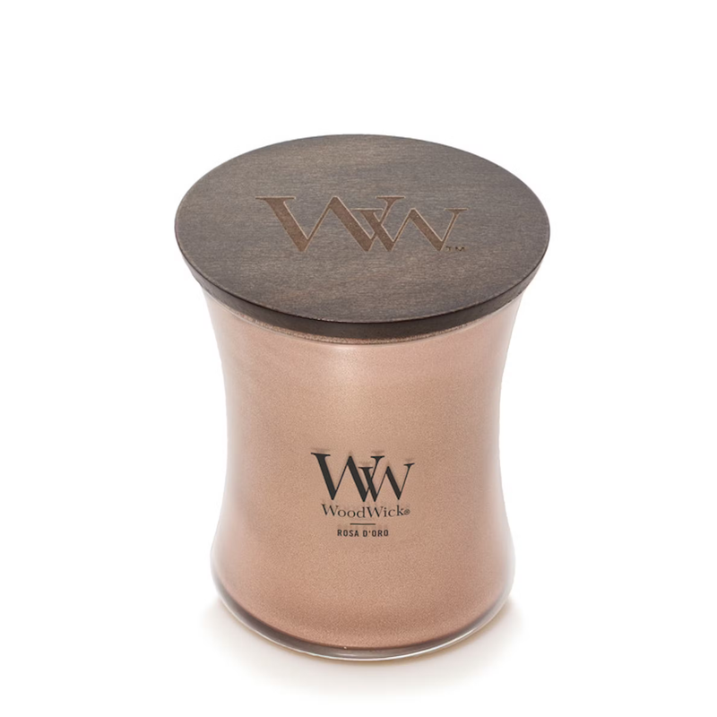 WoodWick Medium Hourglass Precious Metals Candle - Rosa D'Oro