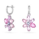 Swarovski Gema Drop Earrings - Mixed Cuts, Flower, Pink, Rhodium Plated