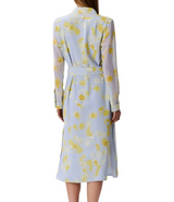 Calvin Klein Womens Long Sleeve Printed Chiffon Belted Shirtdress