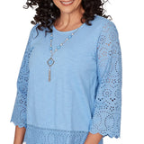 Ruby Rd. Womens Solid Eyelet Trim Top