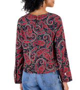 Nautica Womens Paisley Roll-Cuff Long Sleeve Blouse Top