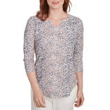 Emaline Womens Leopard Onion Skin 3/4 Sleeve Top