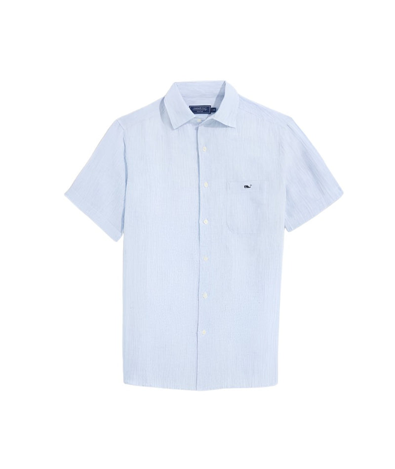 Vineyard Vines Mens Linen Striped Short Sleeve Button Down Shirt