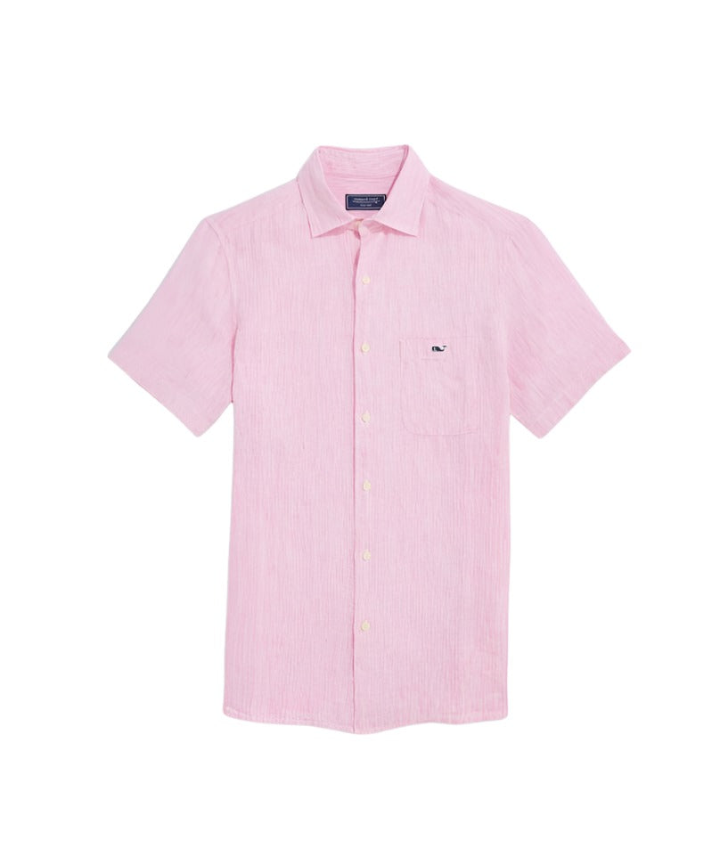 Vineyard Vines Mens Linen Striped Short Sleeve Button Down Shirt