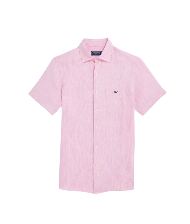 Vineyard Vines Mens Linen Striped Short Sleeve Button Down Shirt
