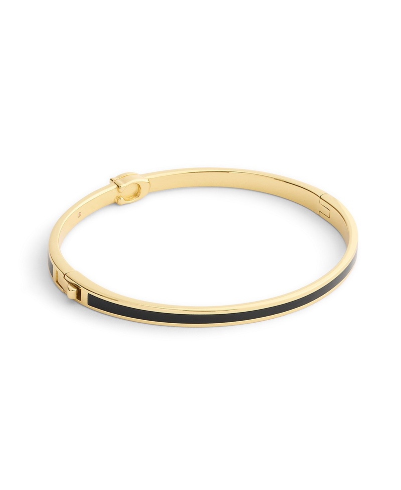 COACH Black Enamel Gold C Hinged Bangle Bracelet