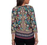 Ruby Road Womens Paradise Tropic Print Knit 3/4 Sleeve Top