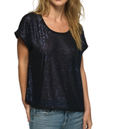 Lucky Brand Womens Short Sleeve Sequin Swing T-Shirt