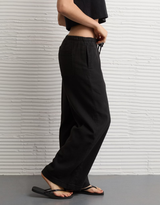 American Eagle Womens AE Low-Rise Linen-Blend Pull-On Pants