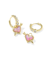 Kendra Scott Pink Opalescent Ari Heart Arrow Huggie Earrings - Gold Plated