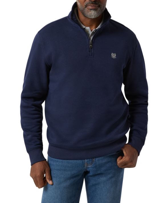 Chaps Mens Everday Cotton Fleece Lines Quarter Zip Sweater