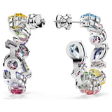 Swarovski Gema Hoop Earrings - Asymmetrical design, Mixed Cuts, Small, Multicolored, Rhodium Plated