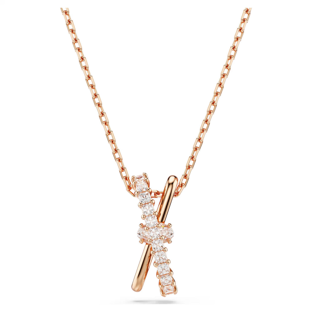 Swarovski Hyperbola Pendant Necklace - Mixed Cuts, Twist, White, Rose-Gold Toned