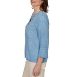 Alfred Dunner Womens Tonal Embroidered Soft Henley Top
