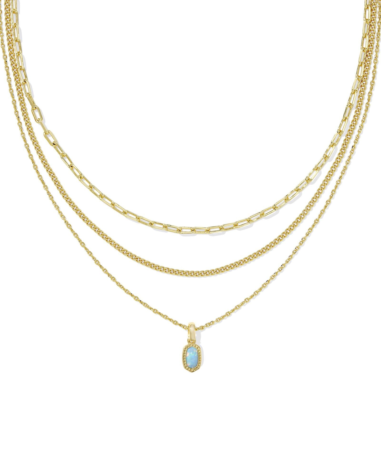 Kendra Scott Mini Elisa Triple Strand Necklace - Light Teal Opal