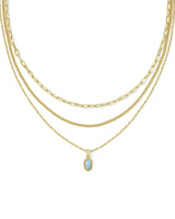 Kendra Scott Mini Elisa Triple Strand Necklace - Light Teal Opal