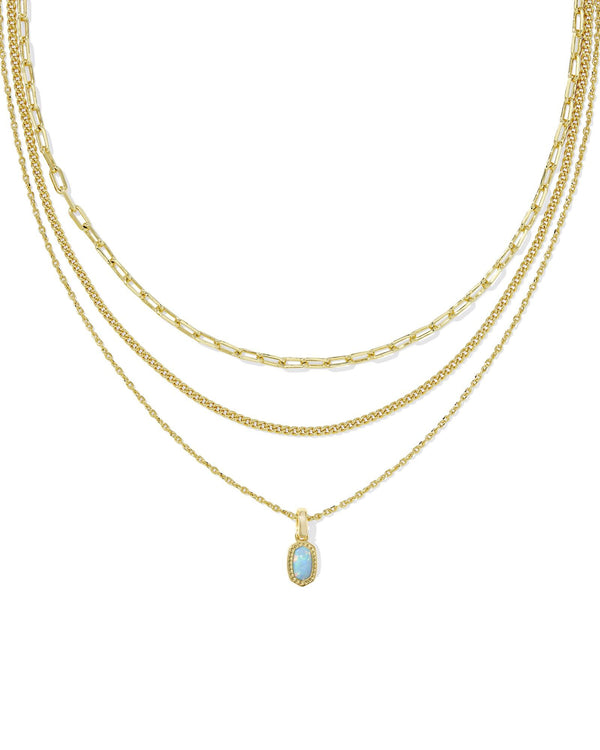 Kendra Scott Mini Elisa Triple Strand Necklace - Light Teal Opal