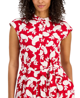 Nautica Womens Printed Tiered Band-Collar A-Line Dress