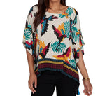 Ruby Road Womens Paradise Birds Printed Crepe Short Sleeve T-Shirt
