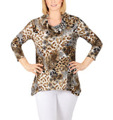 Ruby Rd. Womens Knit Patchwork 3/4 Sleeve Top