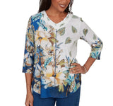 Alfred Dunner Womens Placed Texture Floral Knit Top