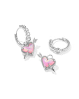 Kendra Scott Pink Opalescent Ari Heart Arrow Huggie Earrings - Silver Plated