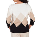 Ruby Rd. Womens Argyle Ribbed Jewel Neck Sweater