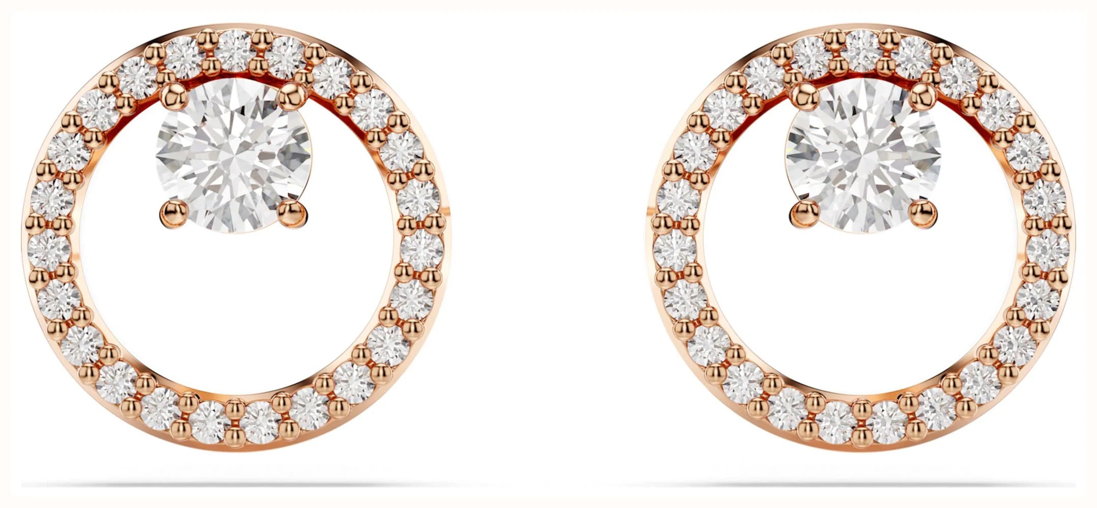 Swarovski Constella Stud Earrings - Round Cut, White, Rose Gold-Tone Plated