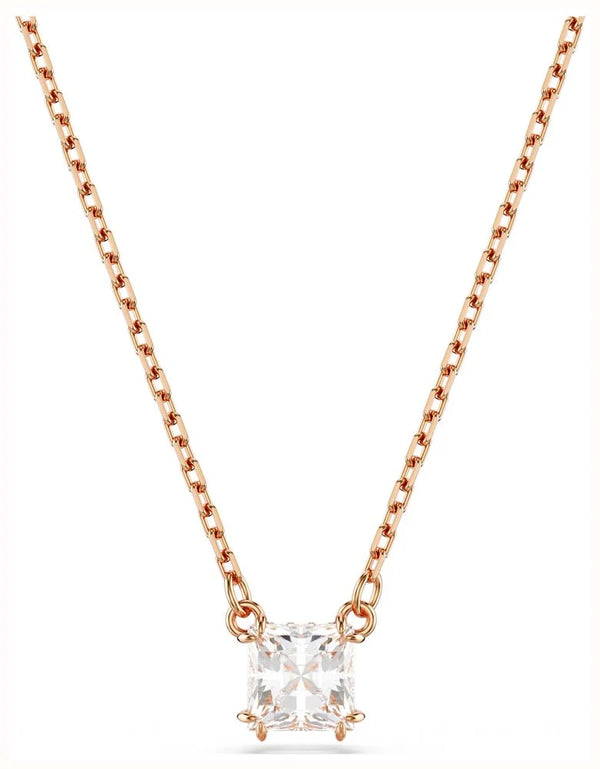 Swarovski Stilla Attract Pendant Necklace - Squar Cut, White, Rose-Gold Plated