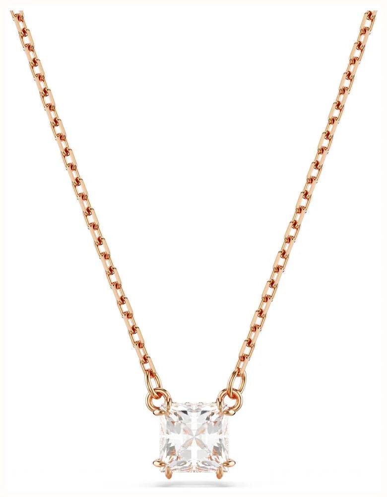 Swarovski Stilla Attract Pendant Necklace - Squar Cut, White, Rose-Gold Plated