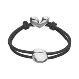 UNOde50 Black Elastic Thread Silver Heart Charm Bracelet - Medium