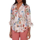 Alfred Dunner Womens Botanical Butterfly Button Front Top