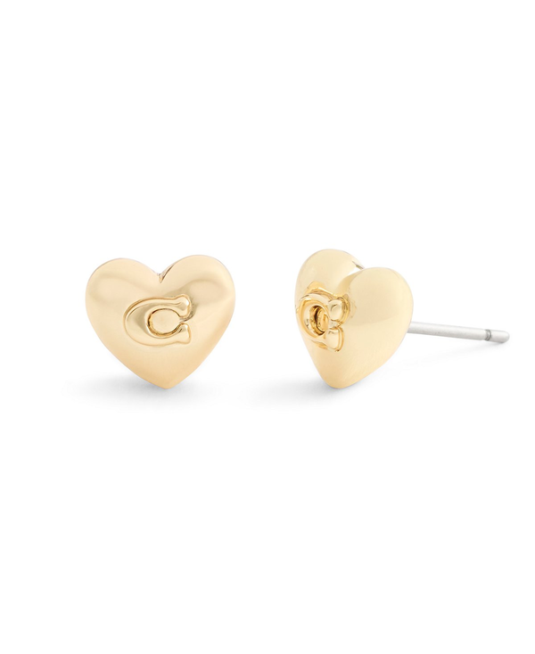 COACH Signature Gold Heart Stud Earrings