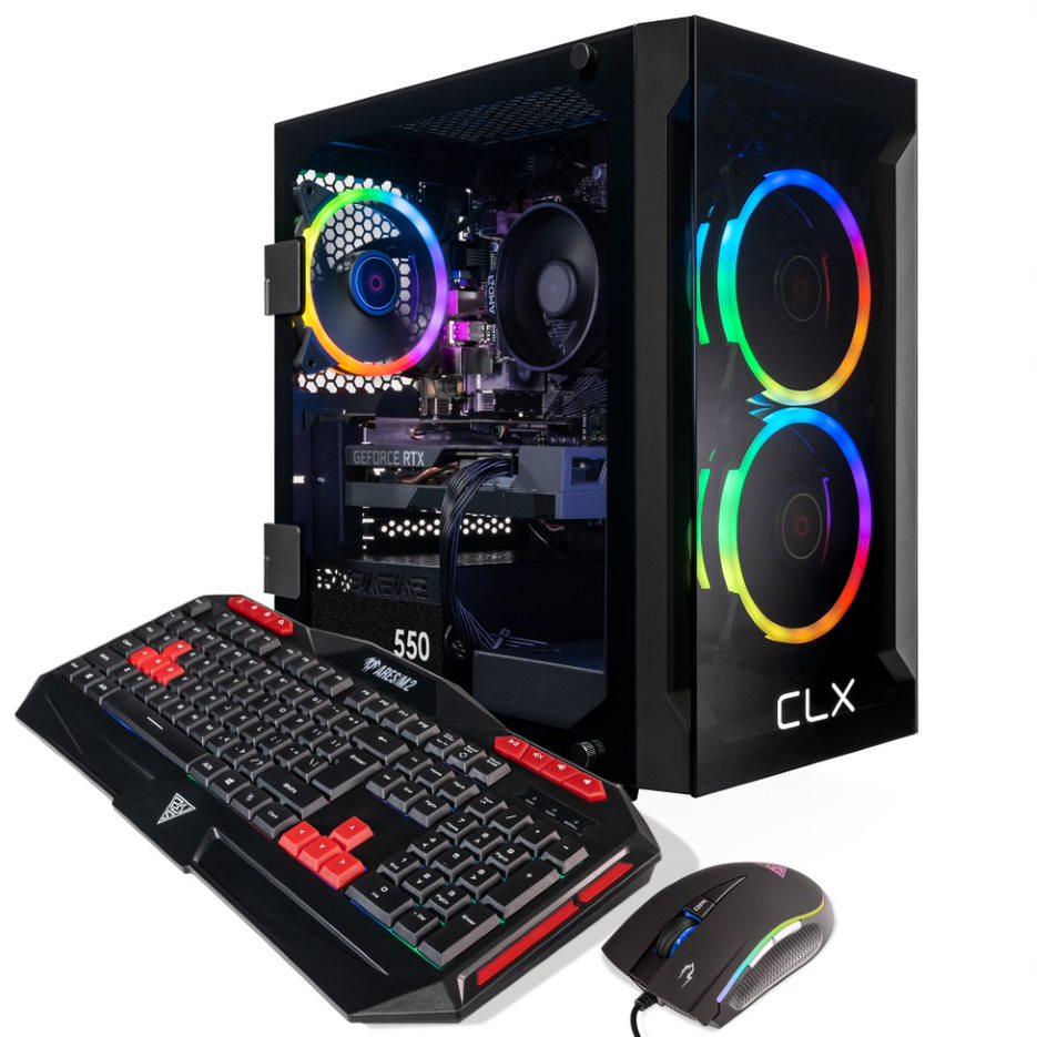 CLX SET Gaming Desktop - AMD Ryzen 7 5700X 3.4GHz 8-Core Processor, 16GB DDR4 Memory, GeForce RTX 3050 8GB GDDR6 Graphics, 500GB M.2 NVMe SSD, 2TB HDD, WiFi, Black CLX Edition Karnak MicroATX Tower RGB Fans, Windows 11 Home 64-bit