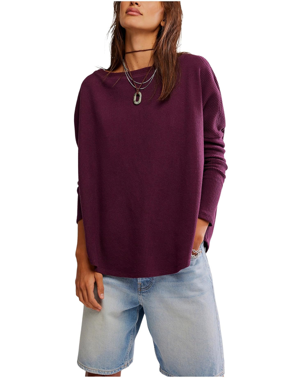 Free People Womens Latte Blues Solid Thermal Sweater