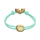 UNOde50 Teal Elastic Thread Gold Heart Charm Bracelet - Medium