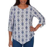 Alfred Dunner Womens Diamond Textured Top With Necklace