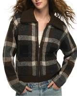Lucky Brand Womens Plaid Bomber Sweater Jacket