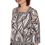 Alfred Dunner Womens Stained Glass Border Trim Top