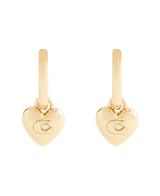 COACH Signature Gold Heart Charm Hoop Earrings