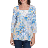 Ruby Rd. Womens Square Neck 3/4 Sleeve Top