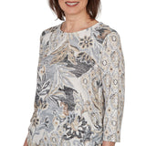Alfred Dunner Womens Geo Leaf Patchwork Knit Top