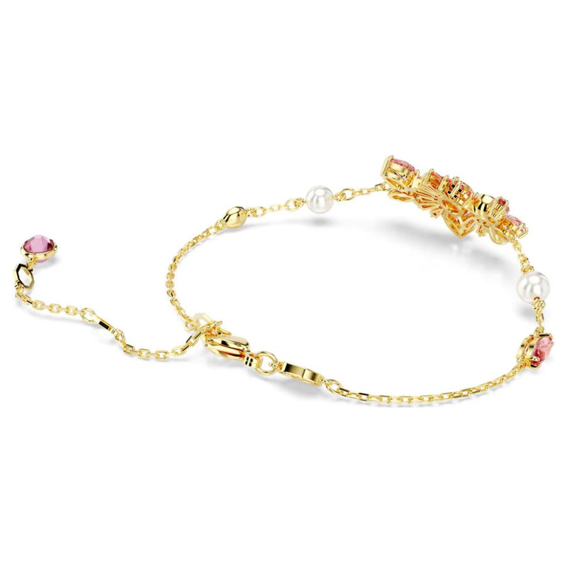 Swarovski Gema Bracelet - Crystal Pearl, Mixed cuts, Flower, Pink, Gold-tone plated