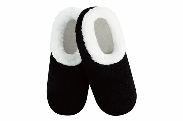 Snoozies Womens Sherpa Black Slippers - Large