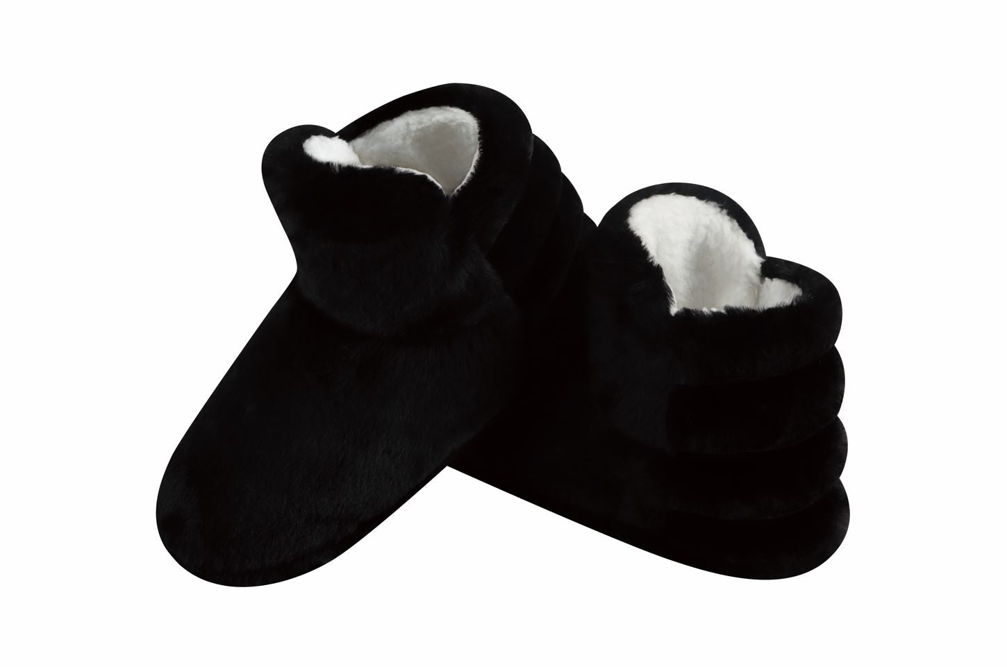 Snoozies Womens Black Deluxe Bootie Slippers - Size Large