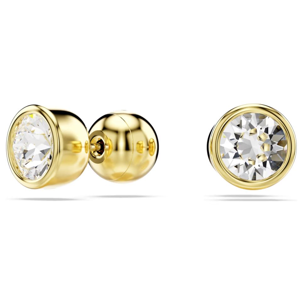 Swarovski Imber Stud Earrings - Round cut, White, Gold-tone plated