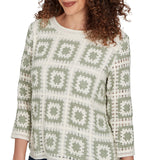 Alfred Dunner Womens Crochet Squares Top
