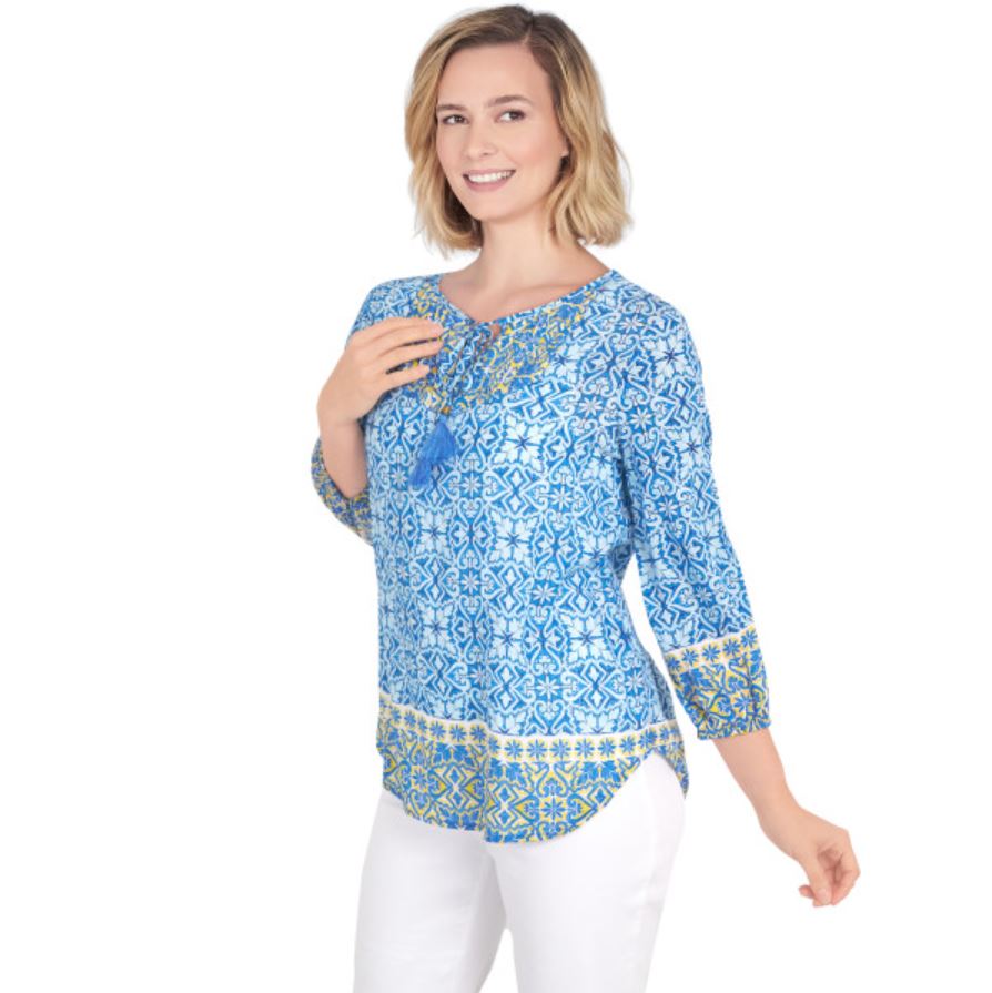 Ruby Rd Velvet Top Ruby Rd. Womens Woven Metallic 3/4 Sleeve Top β ShopCGX