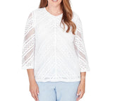 Ruby Rd. Womens Chevron Crochet Crew Neck Top
