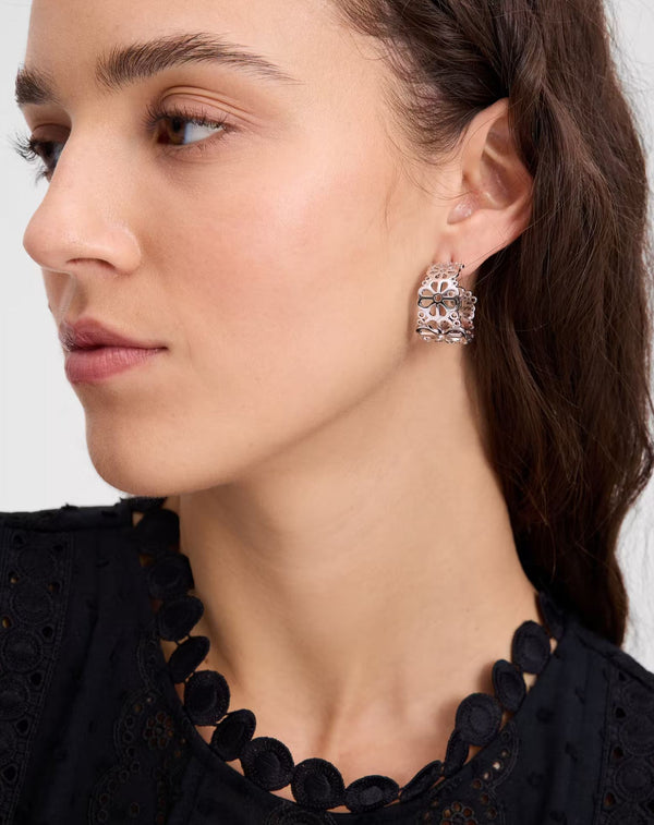 Kate Spade Spade Flower Lace Hoops - Silver